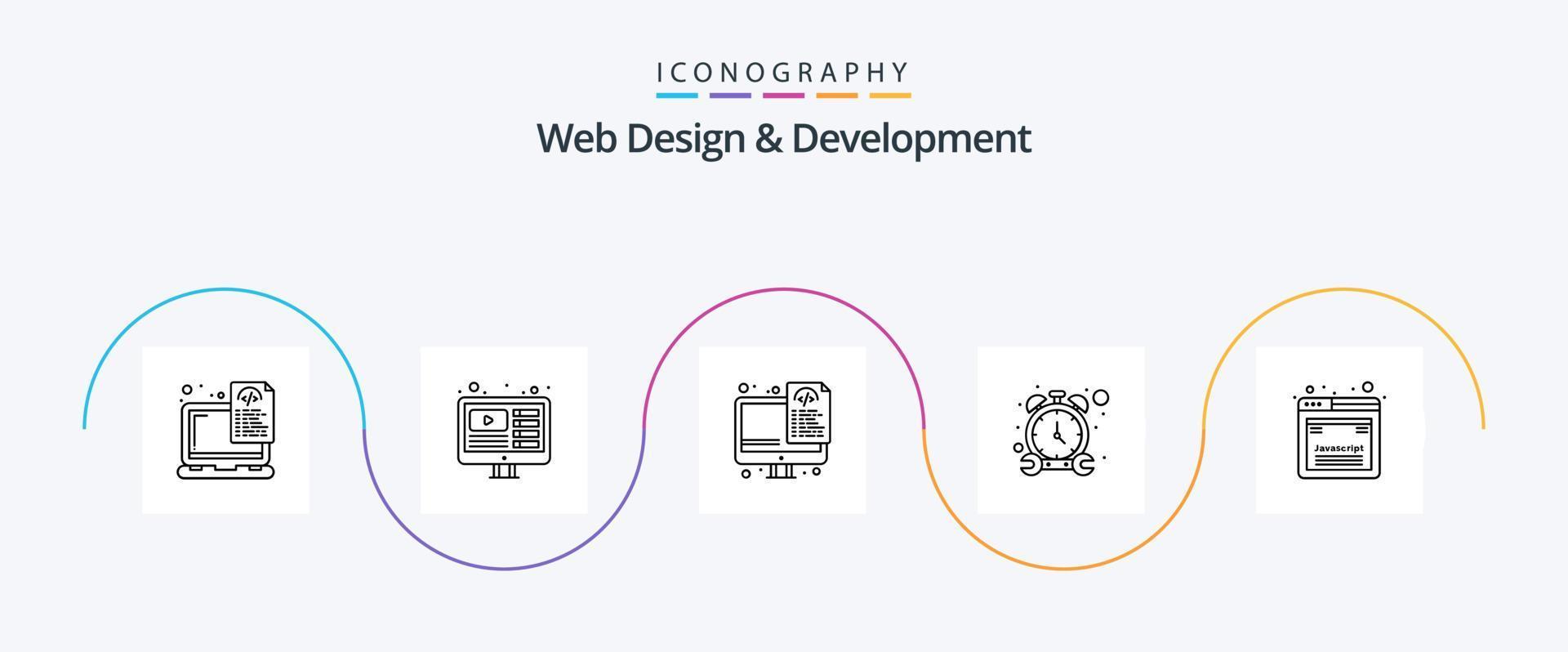 Web Design And Development Line 5 Icon Pack Including design. watch. live. timer. files vector
