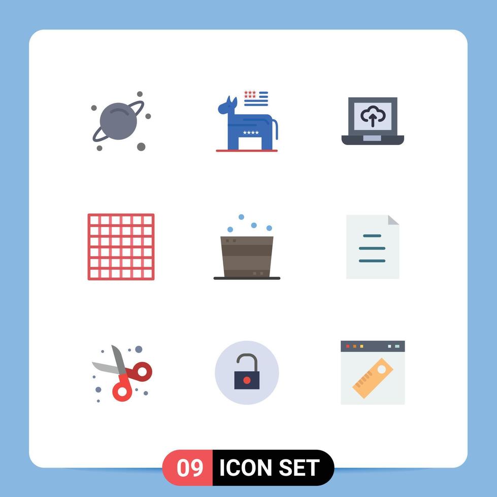 Set of 9 Vector Flat Colors on Grid for file spa upload sauna bucket Editable Vector Design Elements
