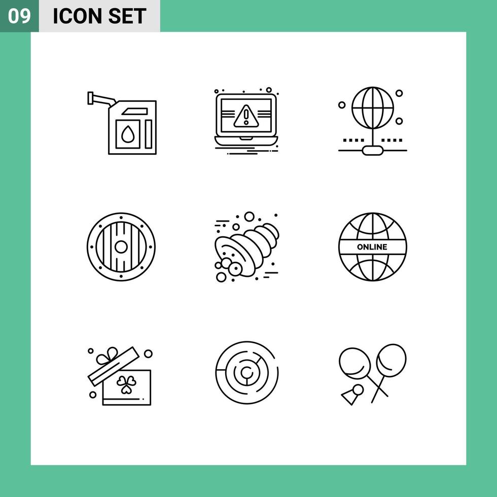 User Interface Pack of 9 Basic Outlines of horn autumn connection spa game Editable Vector Design Elements