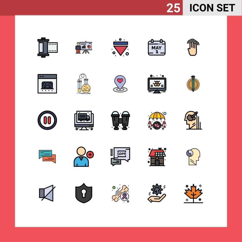 Group of 25 Filled line Flat Colors Signs and Symbols for four time arrow day calendar Editable Vector Design Elements