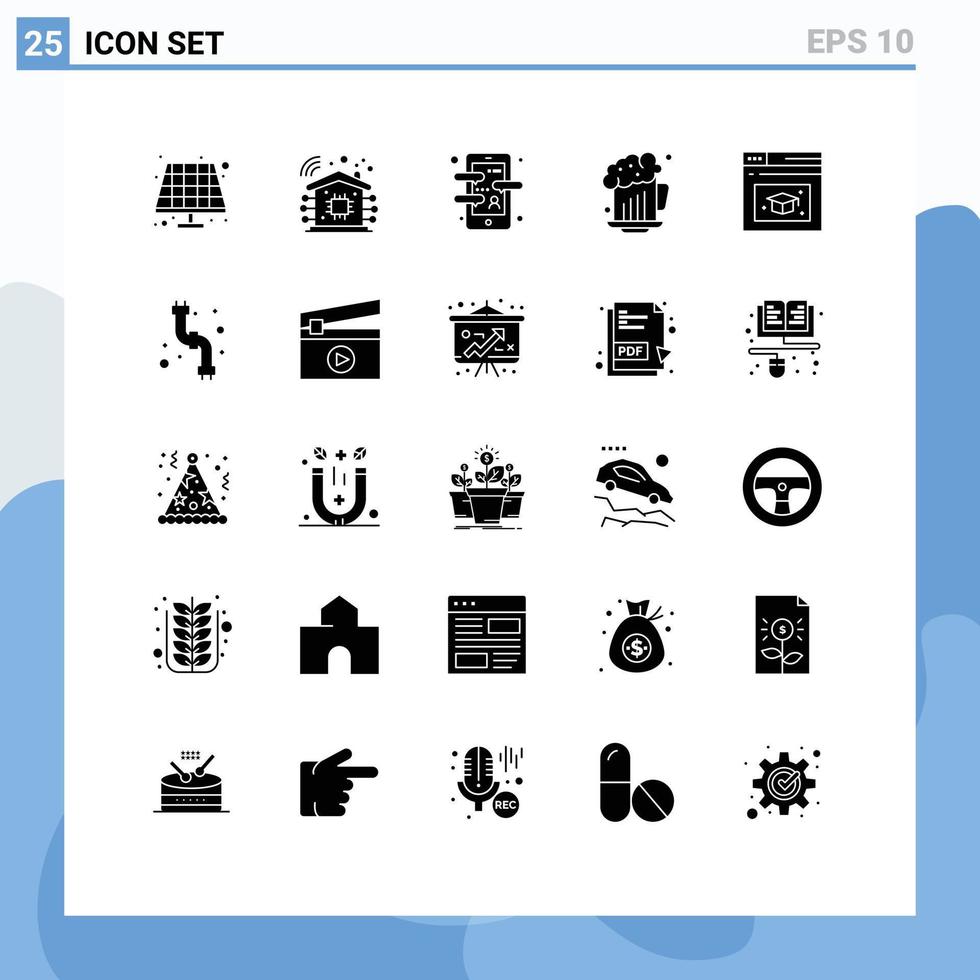 Universal Icon Symbols Group of 25 Modern Solid Glyphs of cap web page course celebration beer Editable Vector Design Elements