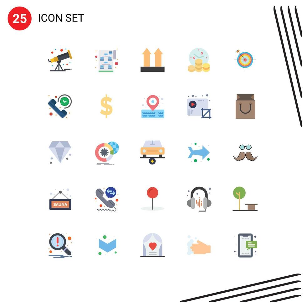 25 Universal Flat Color Signs Symbols of dart focus shipping time investment Editable Vector Design Elements