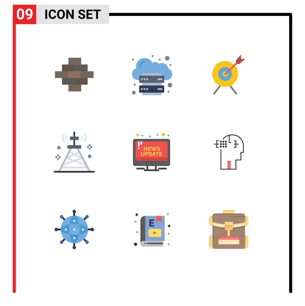9 Creative Icons Modern Signs and Symbols of information tower target technology network Editable Vector Design Elements