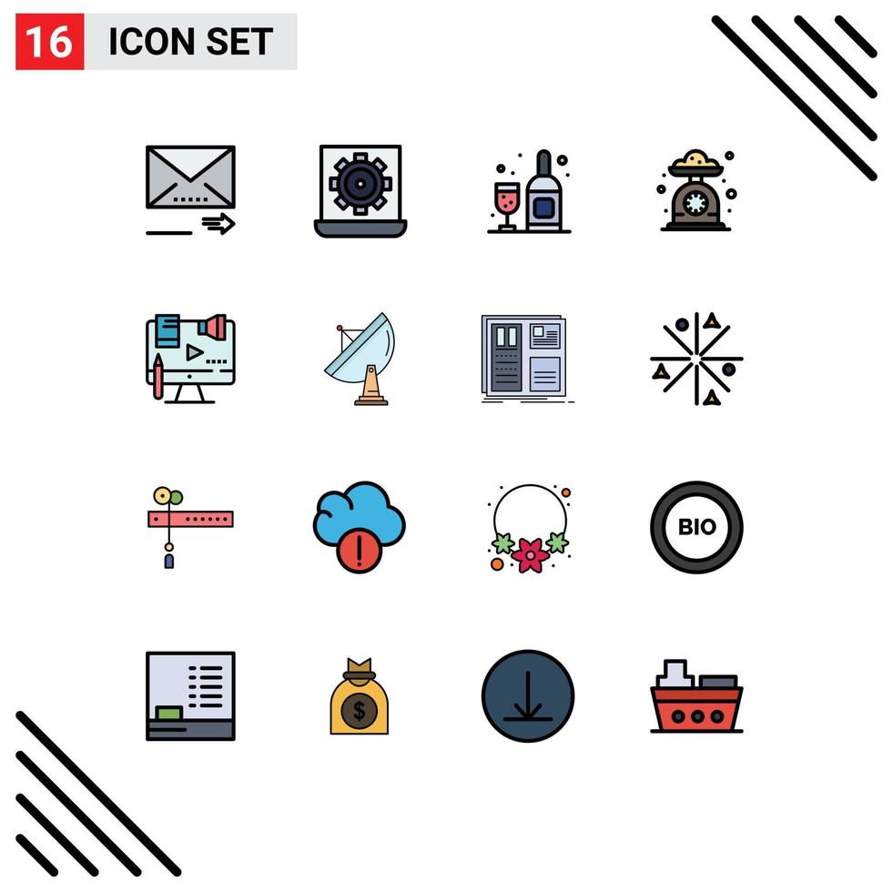 Modern Set of 16 Flat Color Filled Lines Pictograph of business kitchen scale setting kitchen baking Editable Creative Vector Design Elements