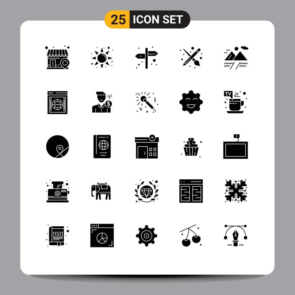 Universal Icon Symbols Group of 25 Modern Solid Glyphs of internet mountain sign cloud pencil Editable Vector Design Elements