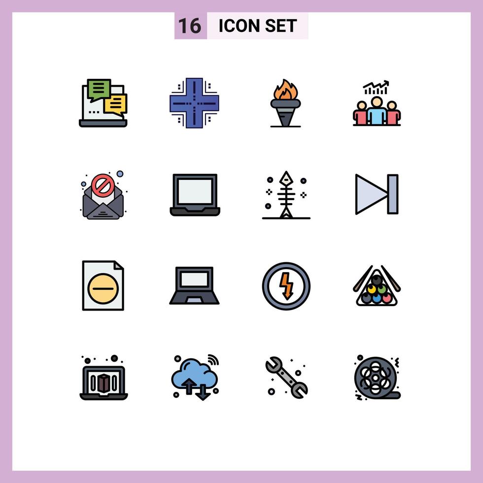 Mobile Interface Flat Color Filled Line Set of 16 Pictograms of chart user server group holding Editable Creative Vector Design Elements