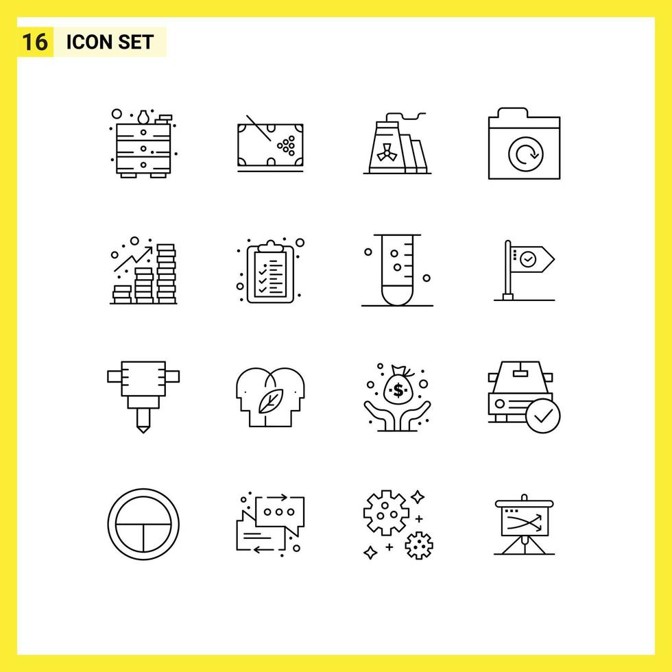 Editable Vector Line Pack of 16 Simple Outlines of revenue income building restore folder Editable Vector Design Elements