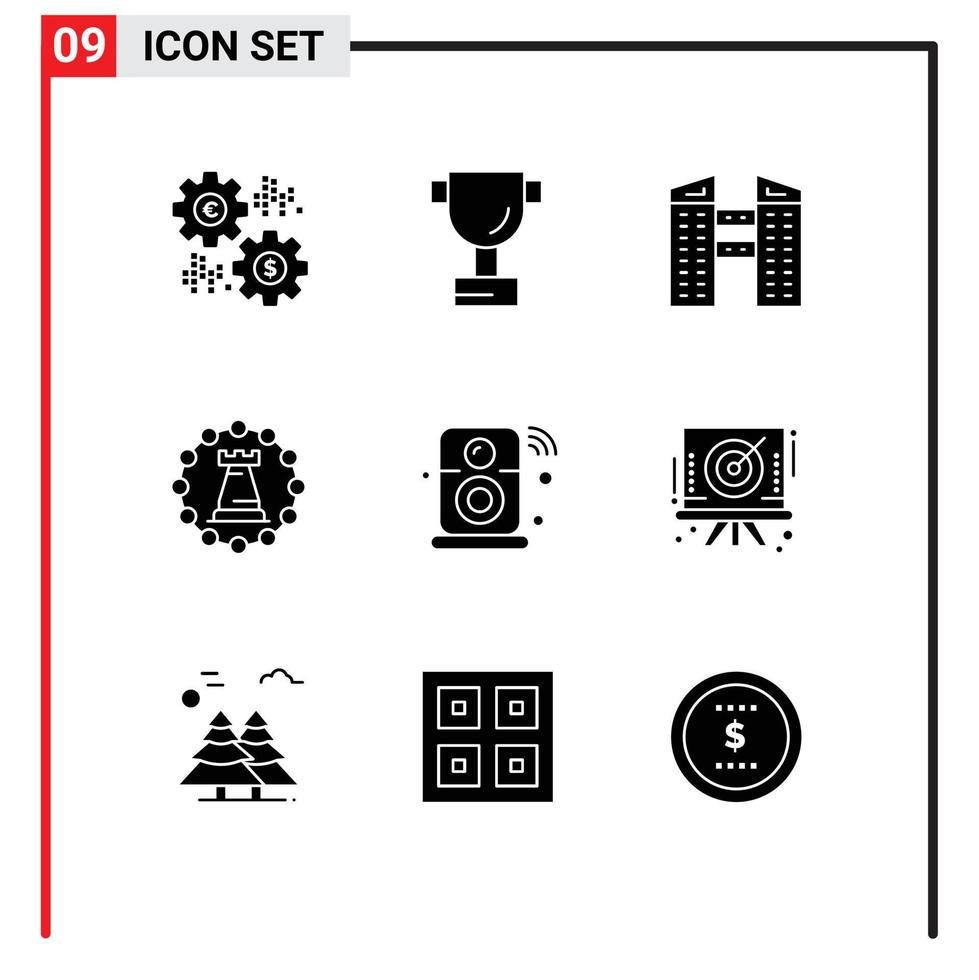 Solid Glyph Pack of 9 Universal Symbols of internet of things speaker city strategy tower Editable Vector Design Elements