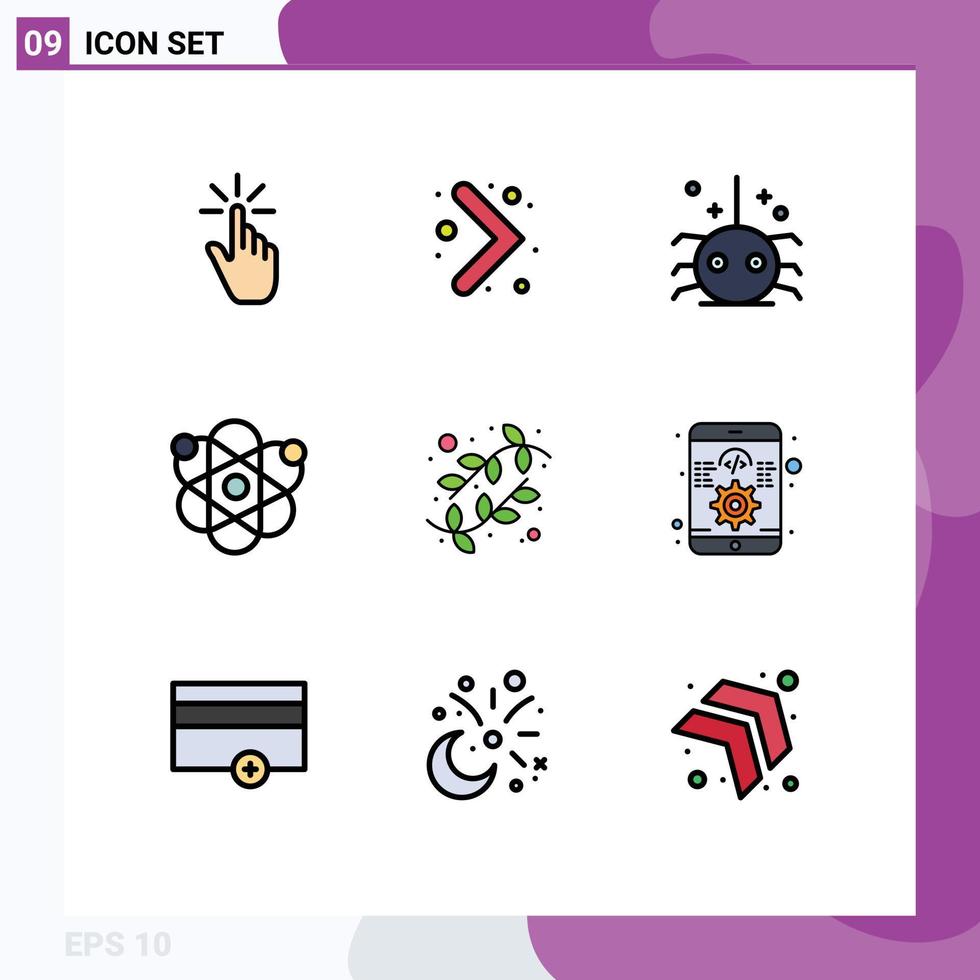 Pictogram Set of 9 Simple Filledline Flat Colors of buds genetic right biology spider Editable Vector Design Elements