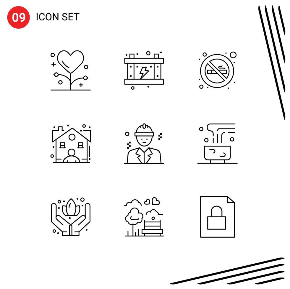 9 Universal Outlines Set for Web and Mobile Applications building dealer battery real broker Editable Vector Design Elements