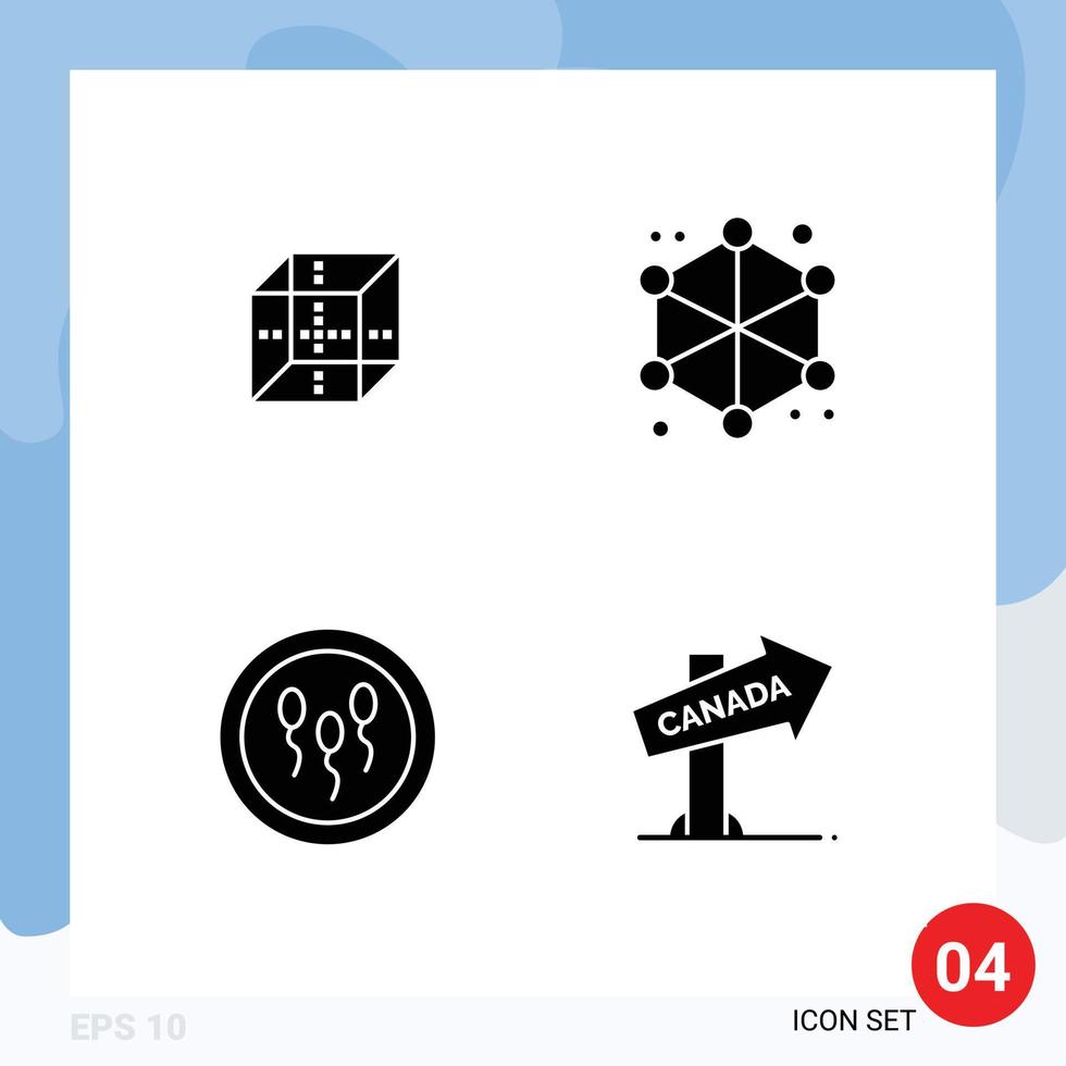 Universal Icon Symbols Group of 4 Modern Solid Glyphs of box biology shepping server laboratory Editable Vector Design Elements
