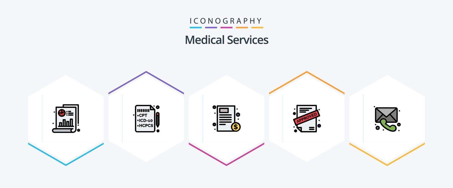 Medical Services 25 FilledLine icon pack including call. medical. file. contract. application vector