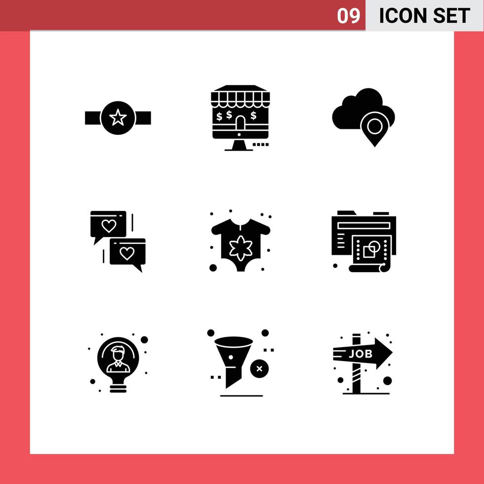 9 Solid Glyph concept for Websites Mobile and Apps clothes wedding cloud heart chat Editable Vector Design Elements