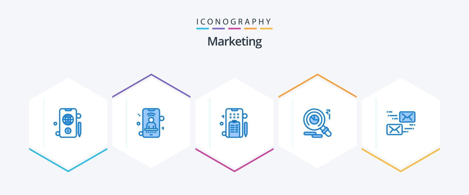 Marketing 25 Blue icon pack including message. mail. pencle. email. faind vector
