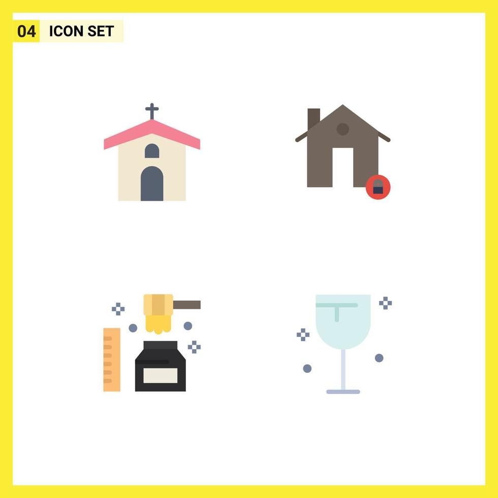 Editable Vector Line Pack of 4 Simple Flat Icons of church protect cross estate honey Editable Vector Design Elements