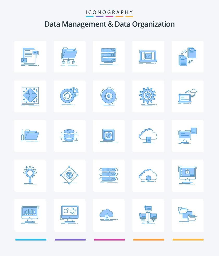 Creative Data Management And Data Organization 25 Blue icon pack  Such As checklist. system. folder. data. rack vector