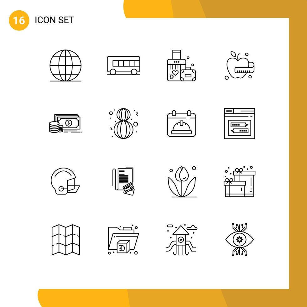 16 Thematic Vector Outlines and Editable Symbols of eight march payment love investment food Editable Vector Design Elements