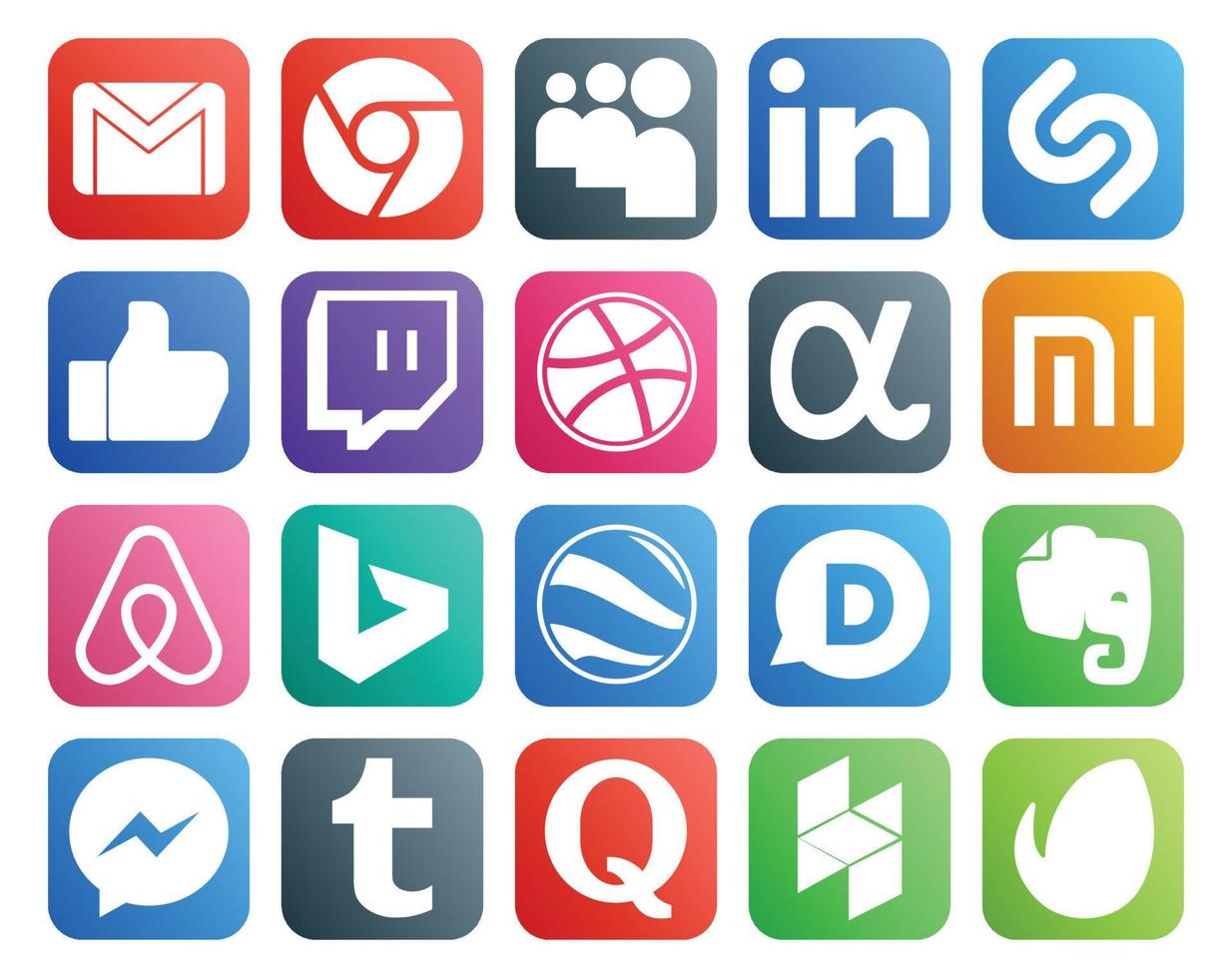 20 Social Media Icon Pack Including messenger disqus twitch google earth air bnb vector