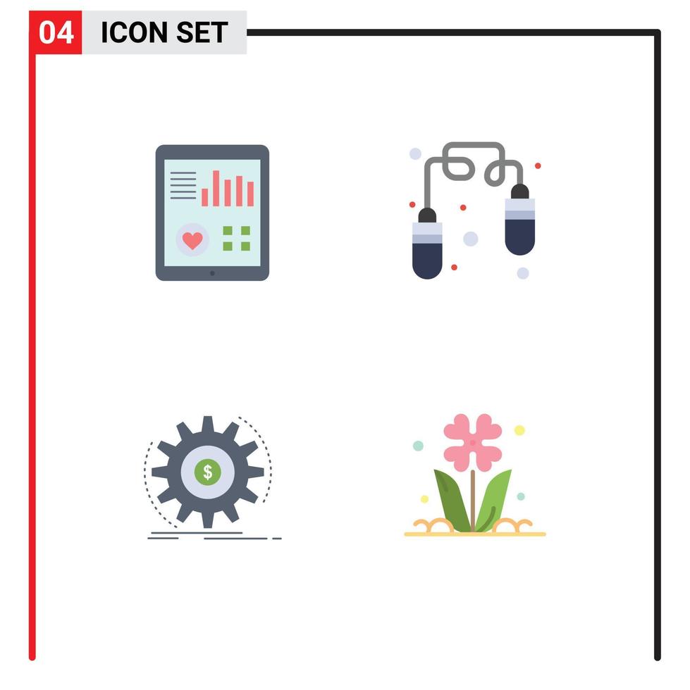 Group of 4 Modern Flat Icons Set for monitoring flow pulse fitness making Editable Vector Design Elements