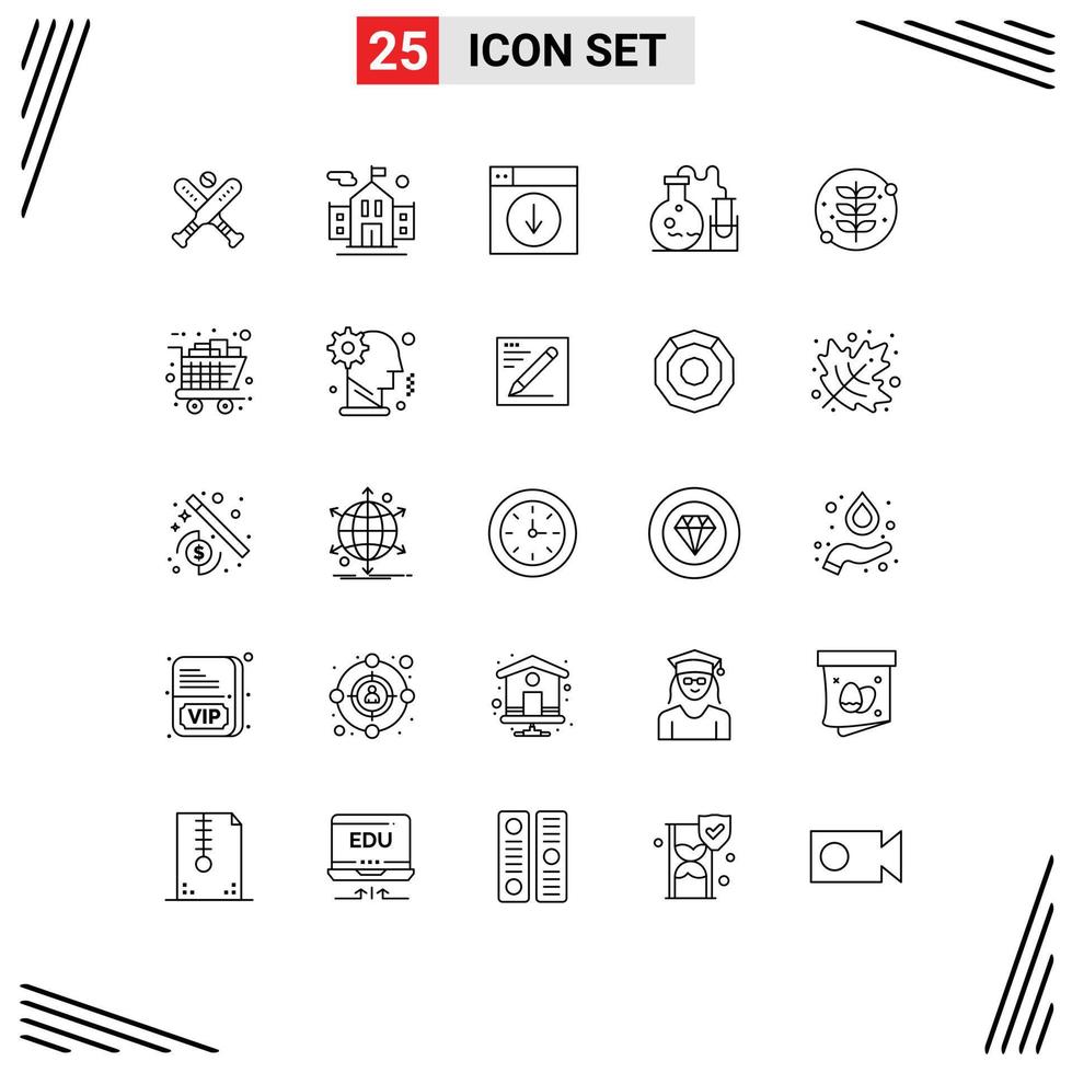 User Interface Pack of 25 Basic Lines of leaf science design lab tube Editable Vector Design Elements