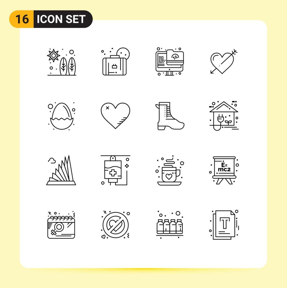 Group of 16 Modern Outlines Set for baby love archive holidays heart Editable Vector Design Elements