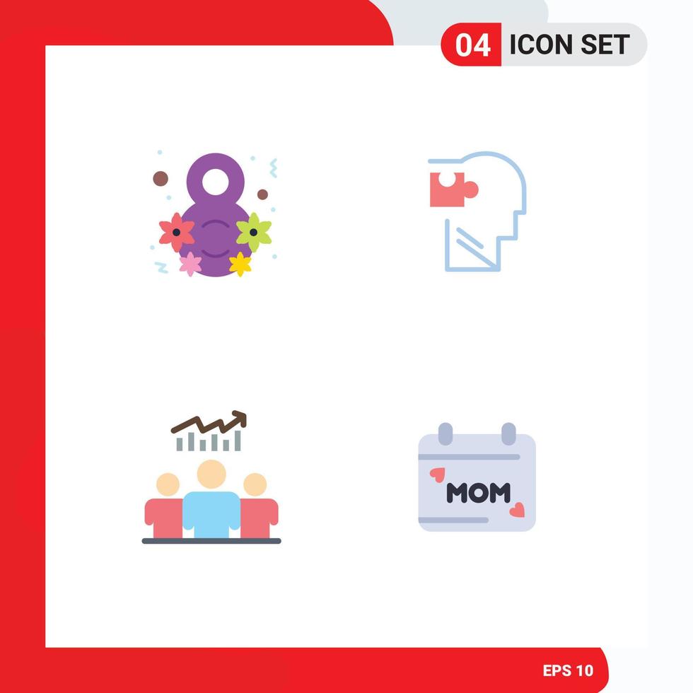 Mobile Interface Flat Icon Set of 4 Pictograms of day group women celebrate mind team Editable Vector Design Elements