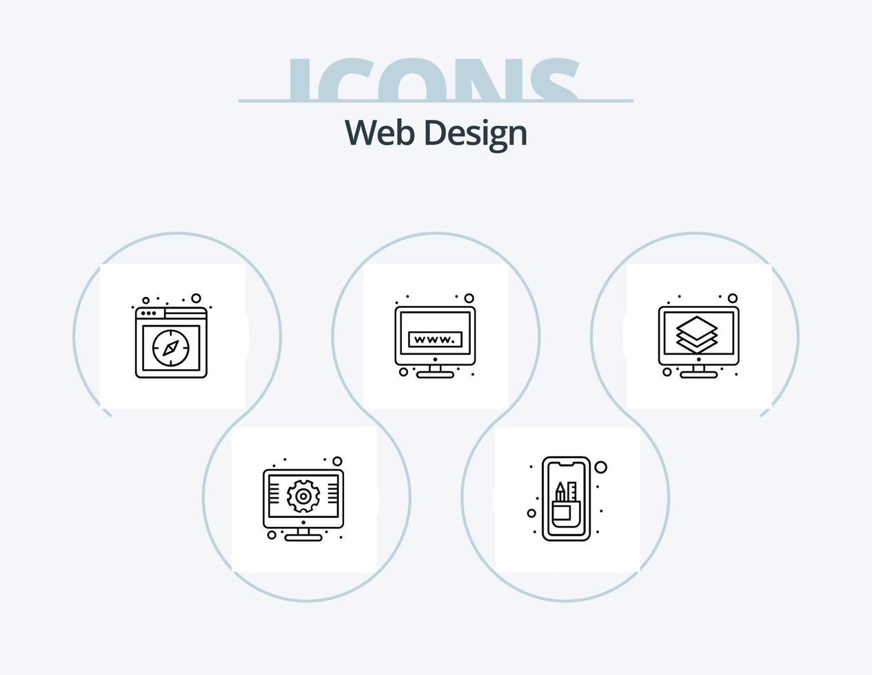 Web Design Line Icon Pack 5 Icon Design. mobile. app. photo. write. edit vector