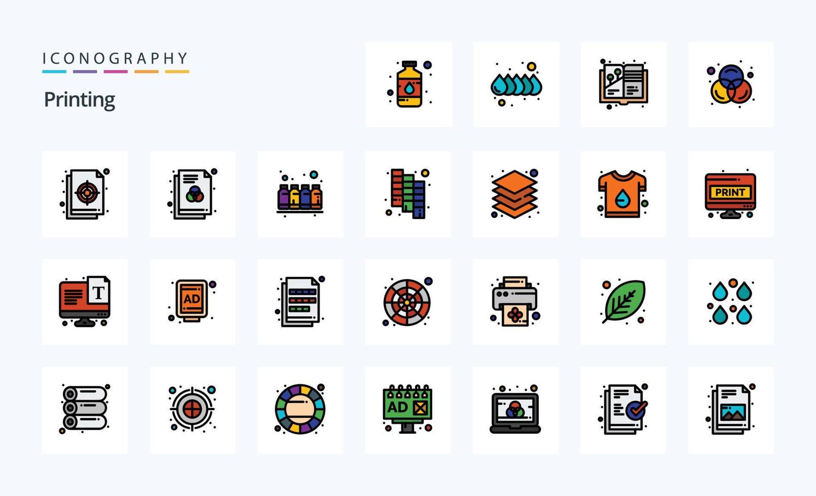 25 Printing Line Filled Style icon pack vector