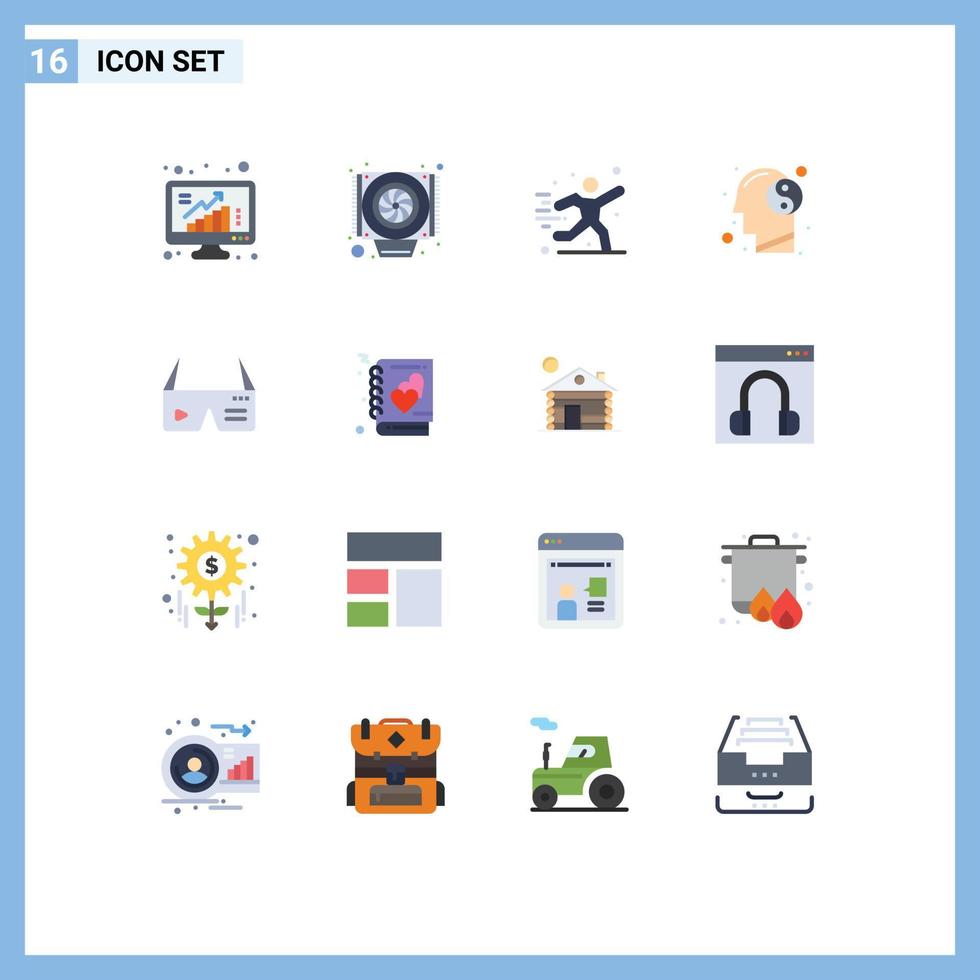 Universal Icon Symbols Group of 16 Modern Flat Colors of computing mind hobbies relax balance Editable Pack of Creative Vector Design Elements