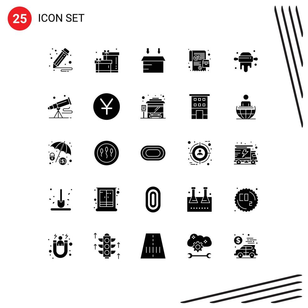 Group of 25 Modern Solid Glyphs Set for spyglass rolling open pin online order Editable Vector Design Elements