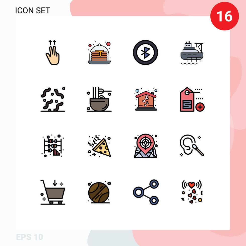 Flat Color Filled Line Pack of 16 Universal Symbols of cooking spooky signal rotten construction Editable Creative Vector Design Elements