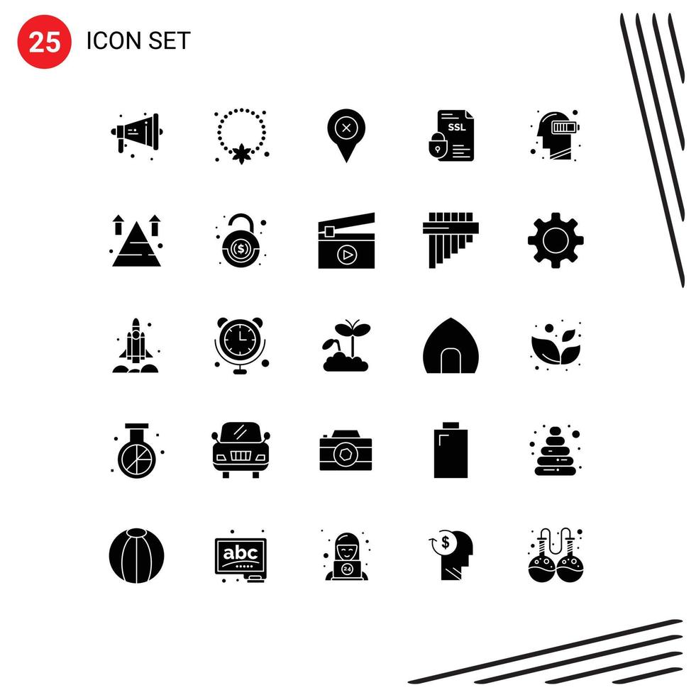 Pack of 25 Modern Solid Glyphs Signs and Symbols for Web Print Media such as ssl document pendant certificate map Editable Vector Design Elements