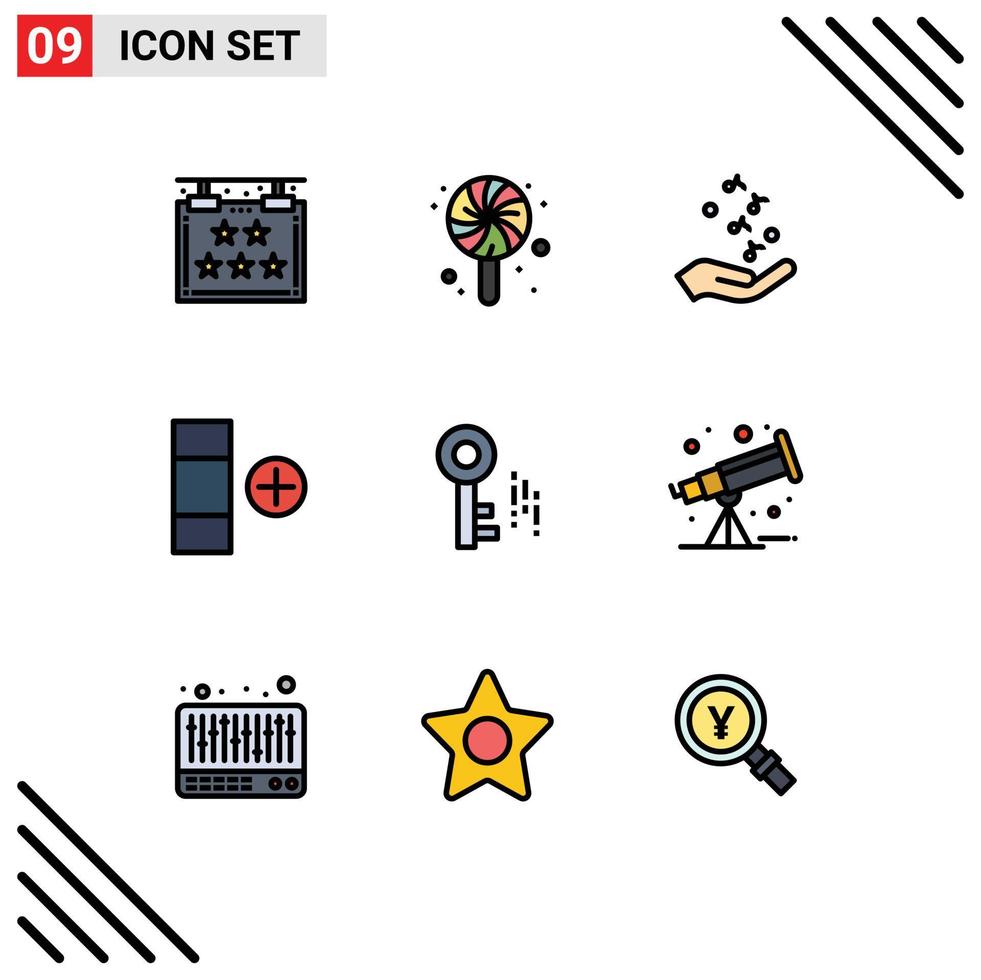 Editable Vector Line Pack of 9 Simple Filledline Flat Colors of key internet hand table cell Editable Vector Design Elements