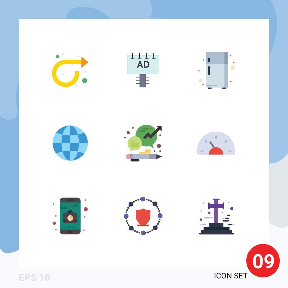 Flat Color Pack of 9 Universal Symbols of chat geography electronic device web world Editable Vector Design Elements