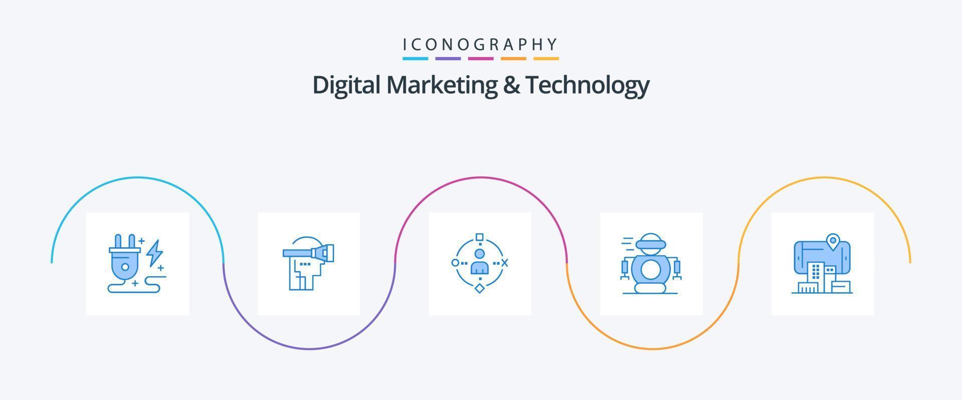 Digital Marketing And Technology Blue 5 Icon Pack Including city. robot. ambient. robotic. human vector