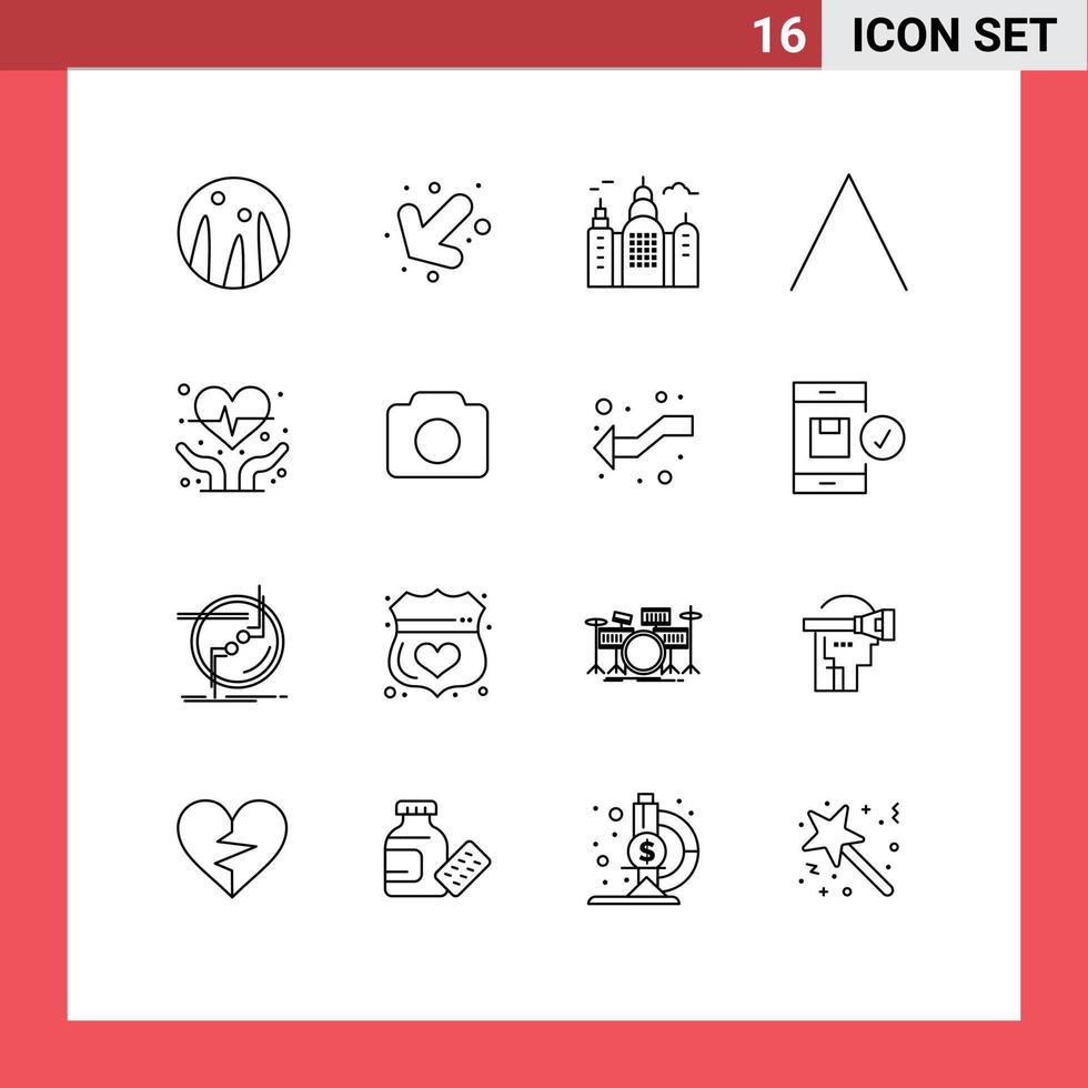 Pack of 16 Modern Outlines Signs and Symbols for Web Print Media such as basic camera canada heart health cardiogram Editable Vector Design Elements