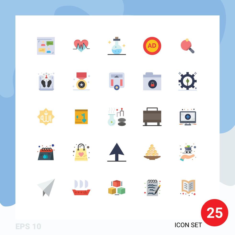 Pack of 25 Modern Flat Colors Signs and Symbols for Web Print Media such as pong advertising flask advertisement ad Editable Vector Design Elements