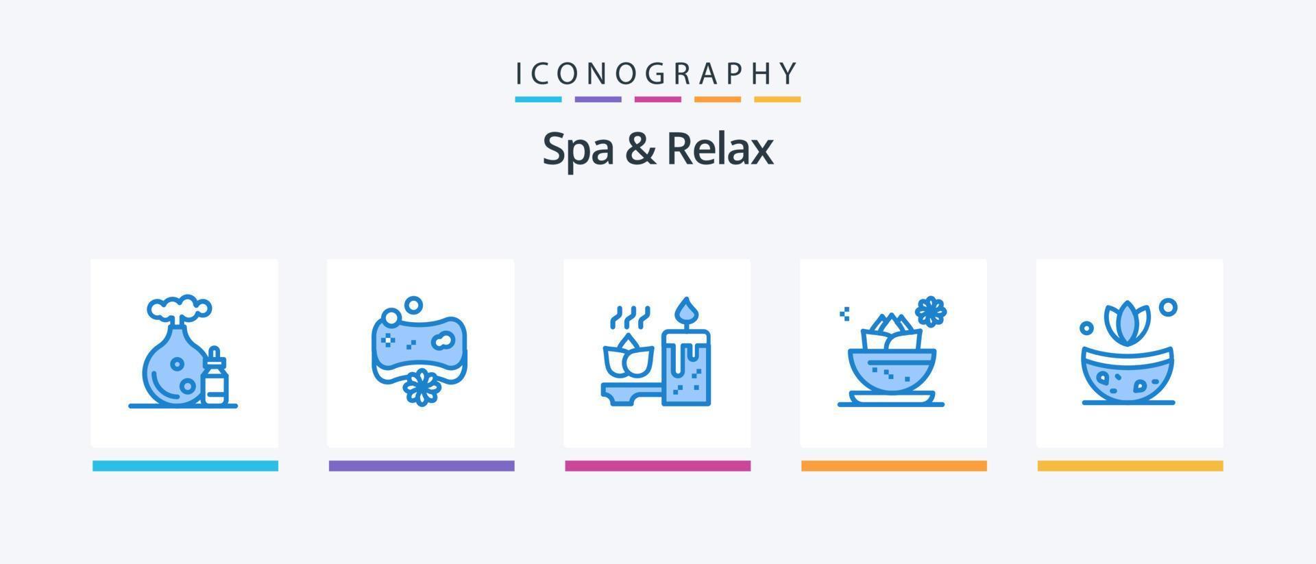 spa y relax paquete de iconos azul 5 que incluye baño. spa. aromaterapia loto. centro. diseño de iconos creativos vector