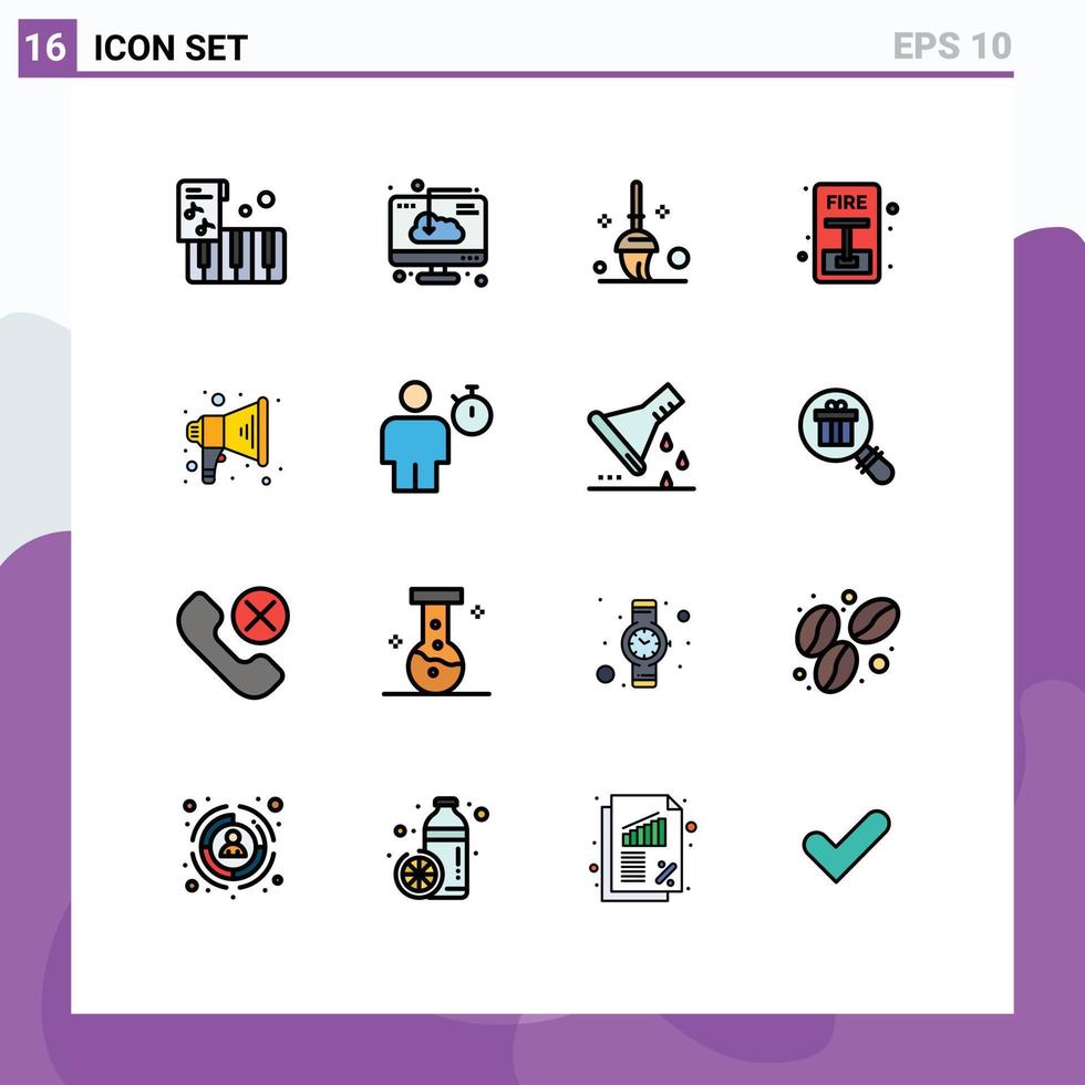 Pack of 16 creative Flat Color Filled Lines of speaker announce bucket fire escape Editable Creative Vector Design Elements