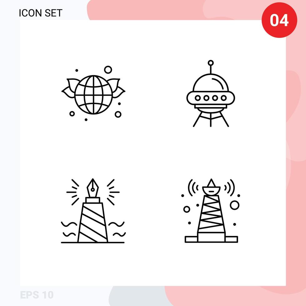 4 Line concept for Websites Mobile and Apps earth pen green ship writing Editable Vector Design Elements