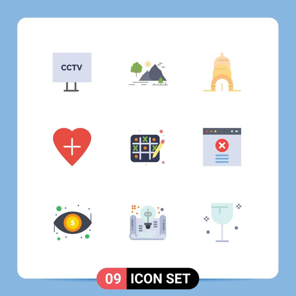 9 iconos creativos signos y símbolos modernos de pasatiempos corazón humano montaña corazón forma usa elementos de diseño vectorial editables vector