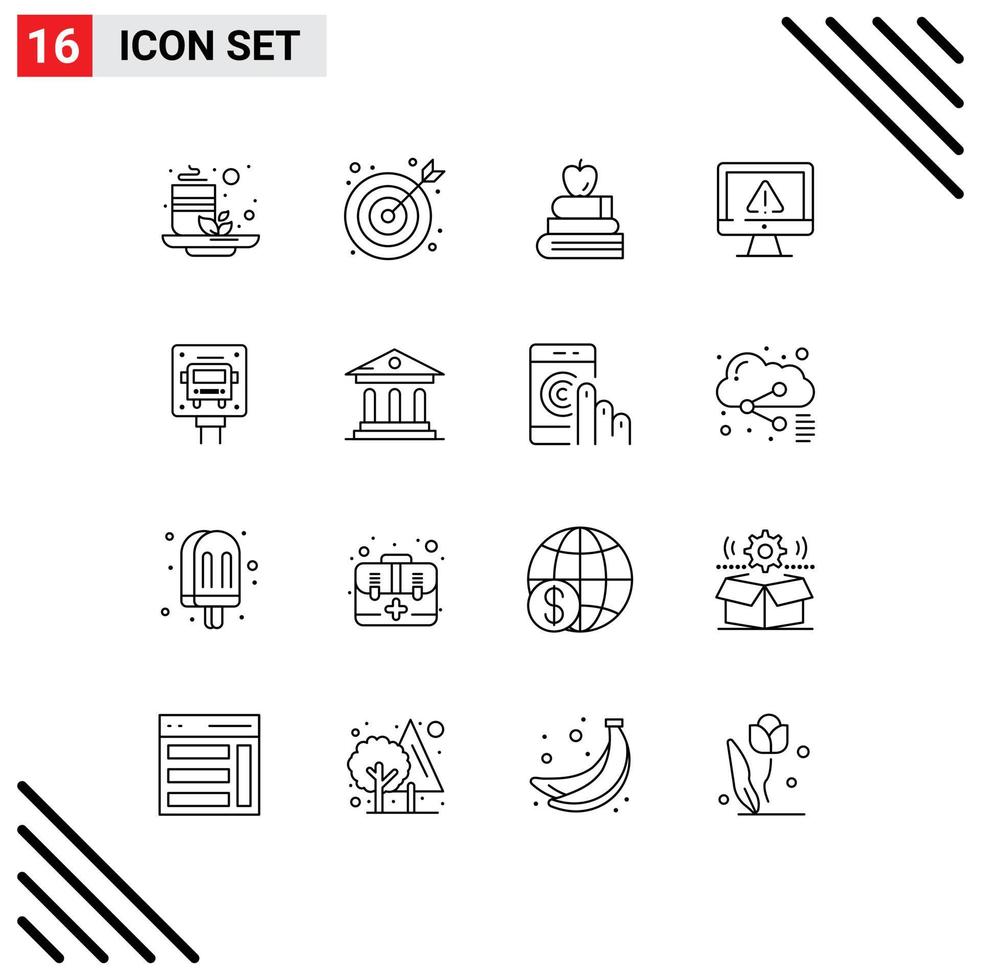 16 User Interface Outline Pack of modern Signs and Symbols of stop security books internet data Editable Vector Design Elements