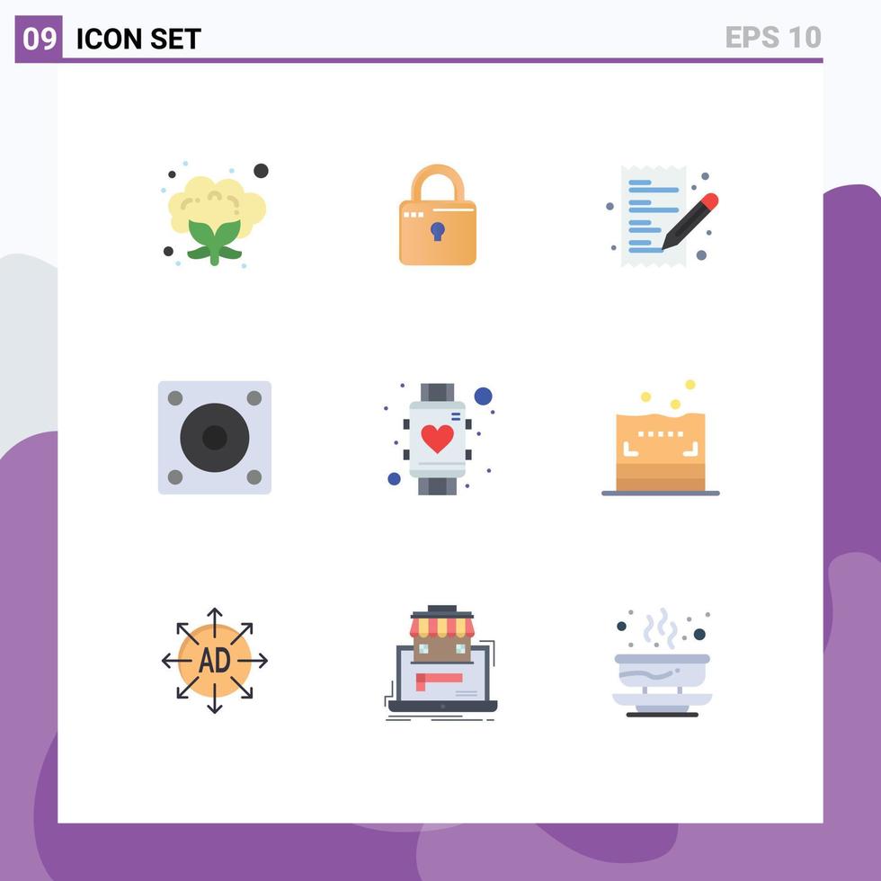 Pack of 9 creative Flat Colors of smart heart list technology gadgets Editable Vector Design Elements