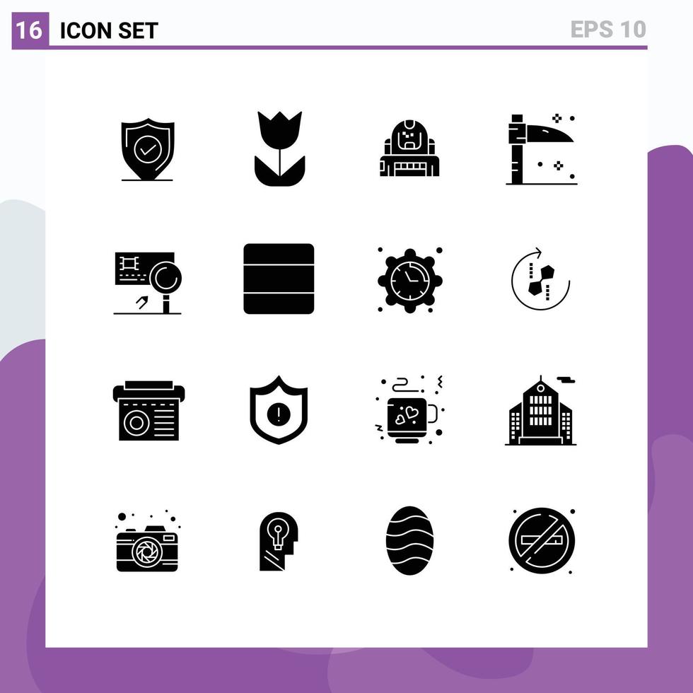 16 Thematic Vector Solid Glyphs and Editable Symbols of banking scythe astronaut holiday protection Editable Vector Design Elements