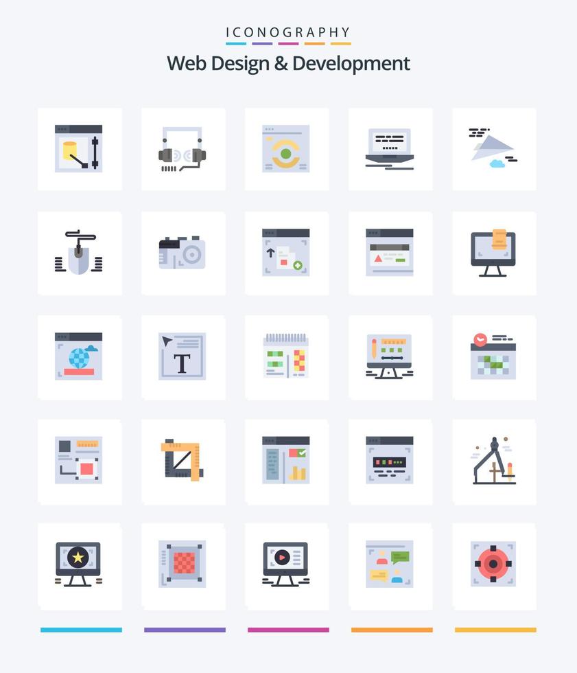 Creative Web Design And Development 25 Flat icon pack  Such As design. plane. web page. paper plane. web vector