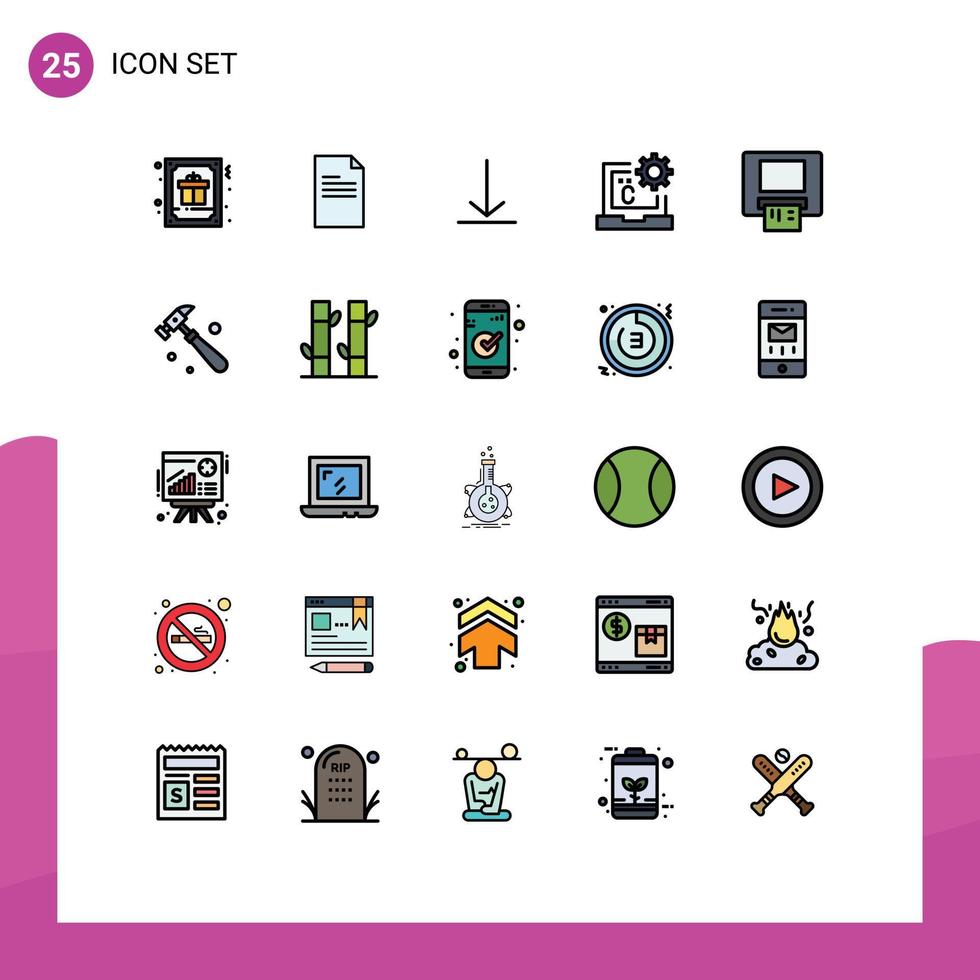 25 Thematic Vector Filled line Flat Colors and Editable Symbols of atm develop report coding c Editable Vector Design Elements