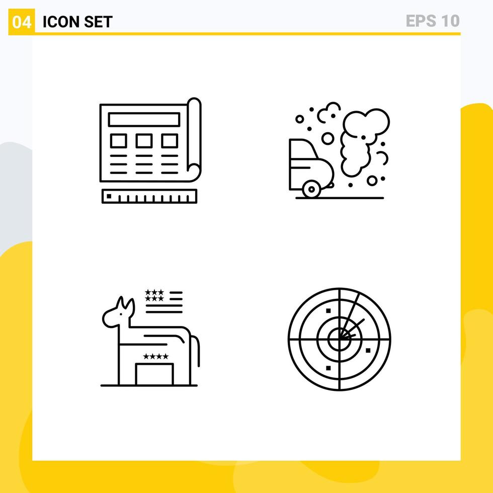 Set of 4 Modern UI Icons Symbols Signs for blueprint donkey website environment political Editable Vector Design Elements