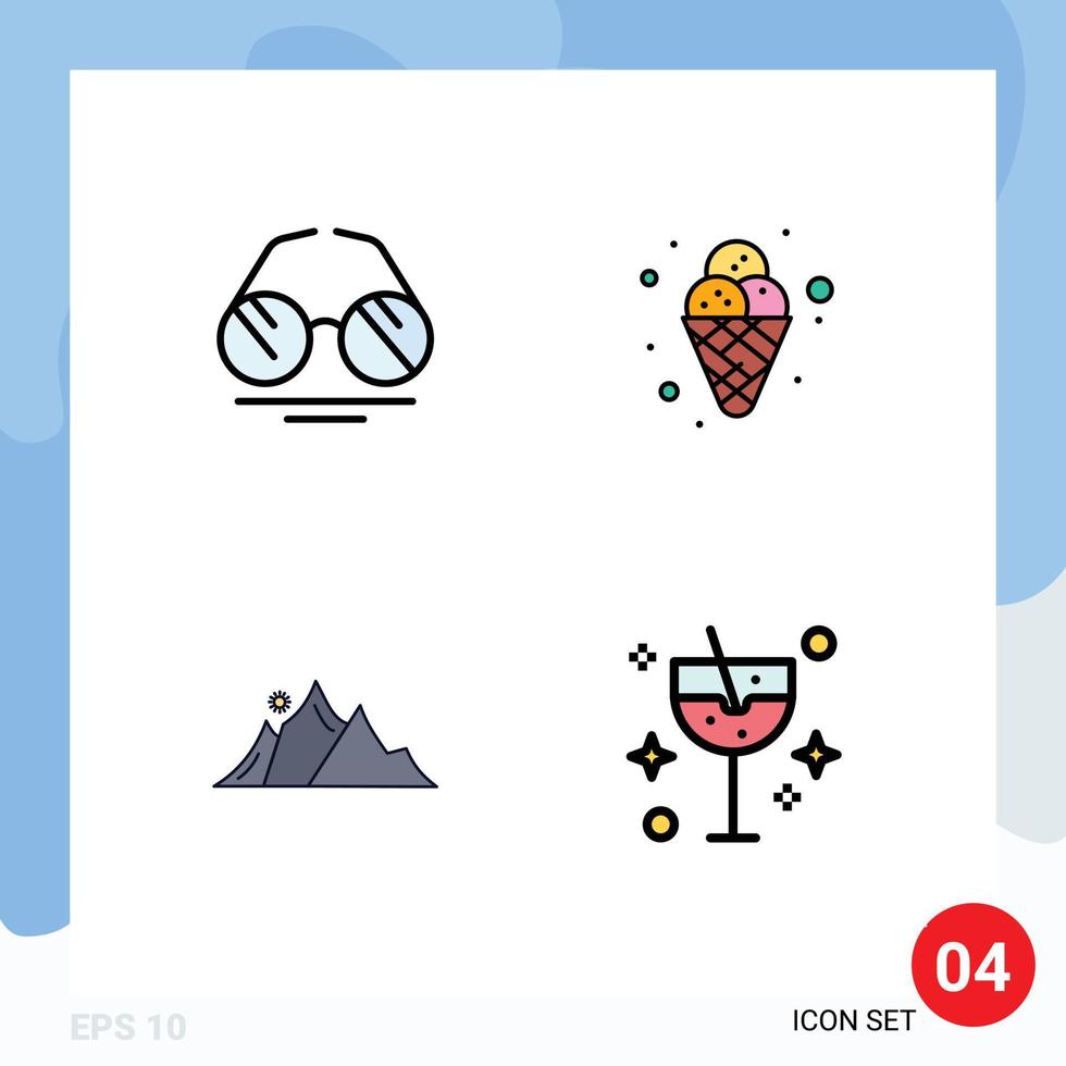 Filledline Flat Color Pack of 4 Universal Symbols of glasses landscape spring ice mountain Editable Vector Design Elements