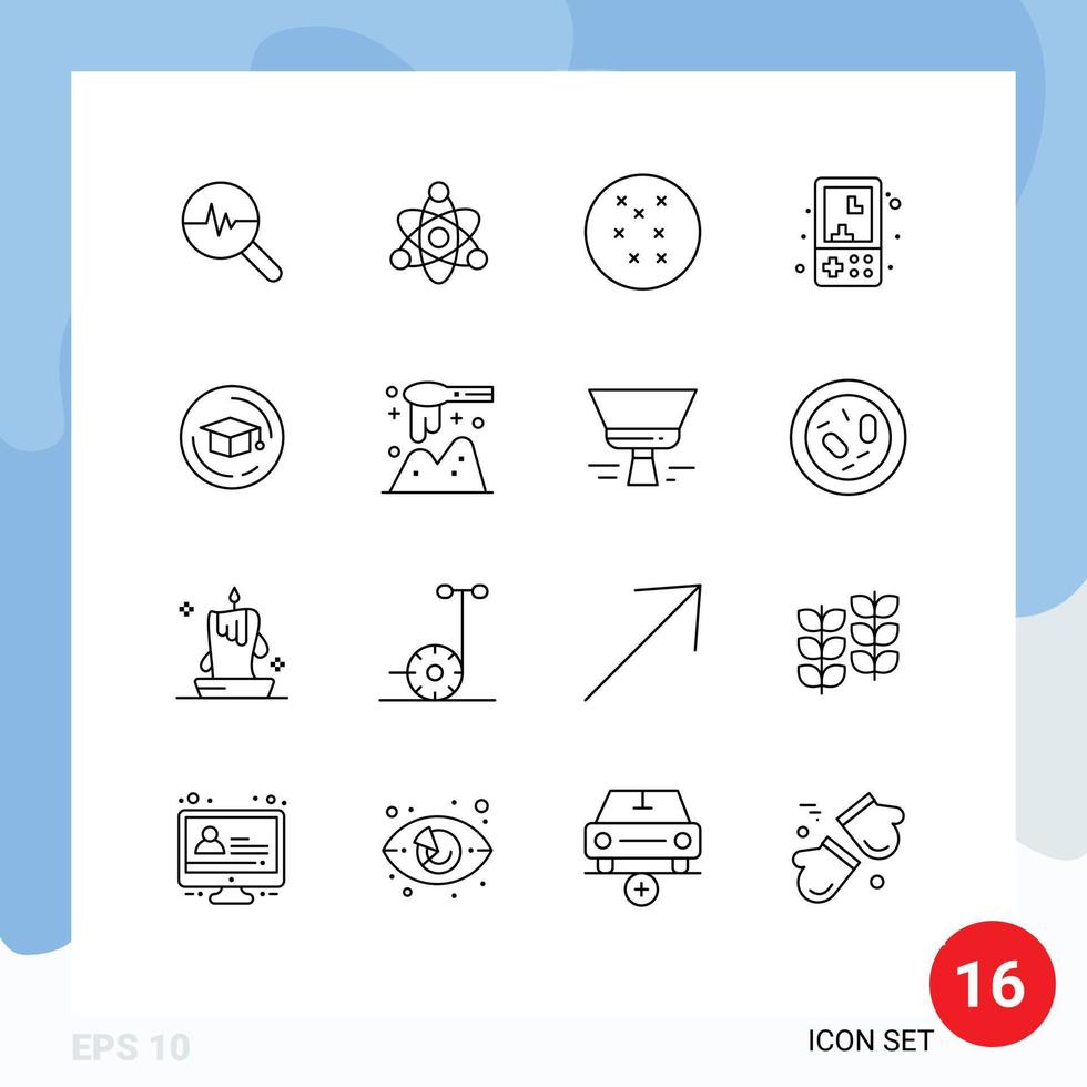 User Interface Pack of 16 Basic Outlines of scoop graduation electronics education play Editable Vector Design Elements
