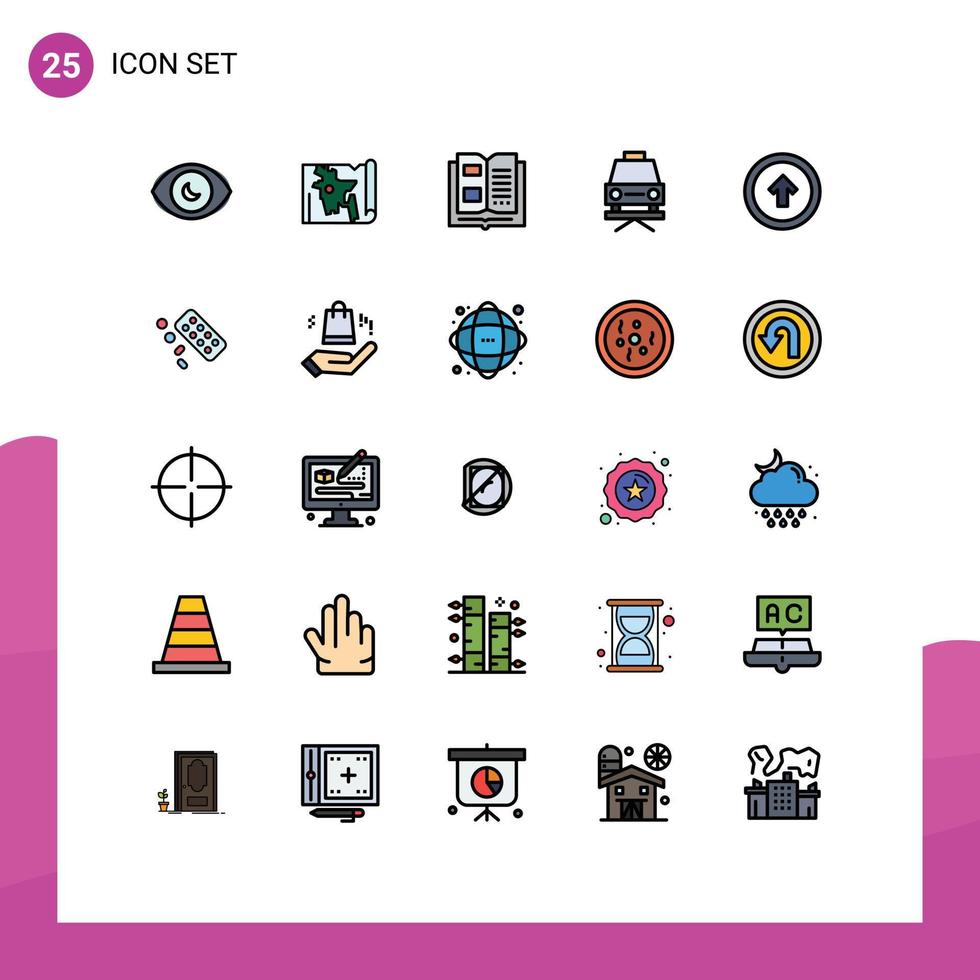 Universal Icon Symbols Group of 25 Modern Filled line Flat Colors of user arrow book repair car Editable Vector Design Elements